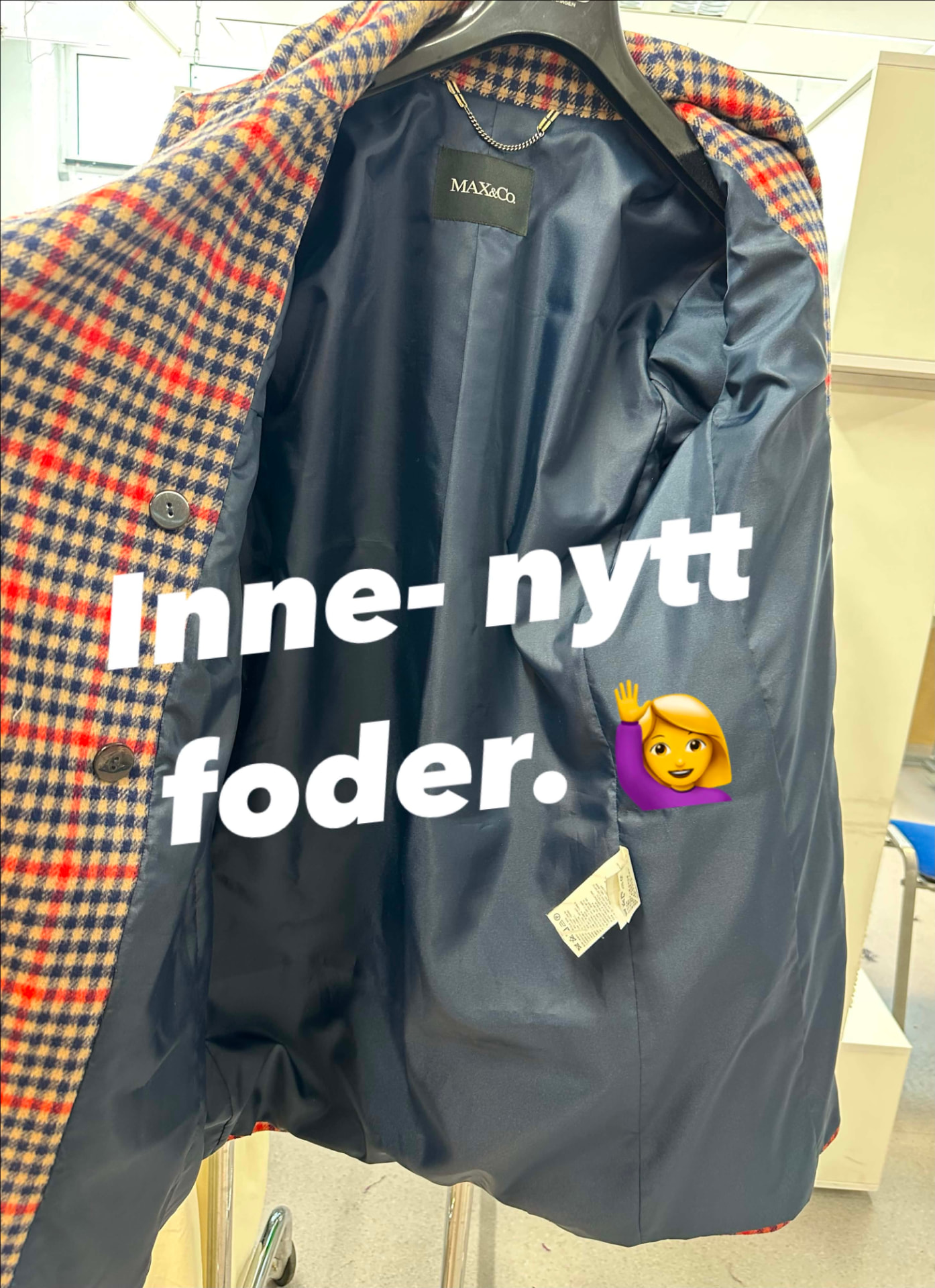 Insidan av kappan med det nya fodret