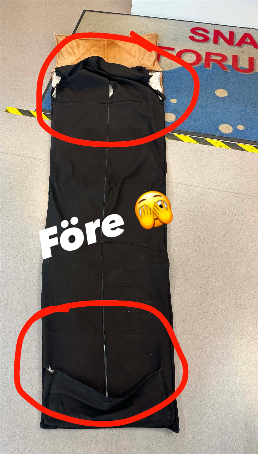 Fåtöljklädsel med spruckna sömmar före lagning